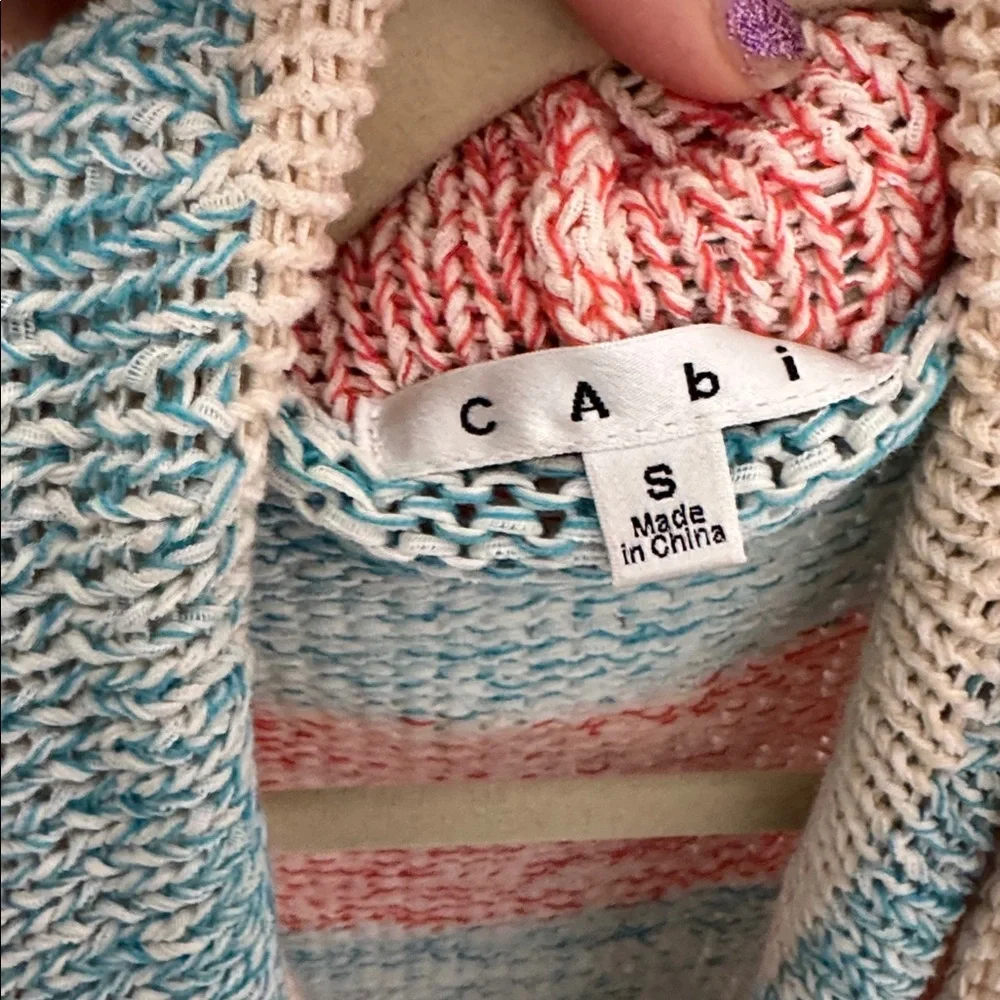 CAbi Pastel Striped Open Knit Vest in Blue, Pink & Cream - Picture 2 of 4
